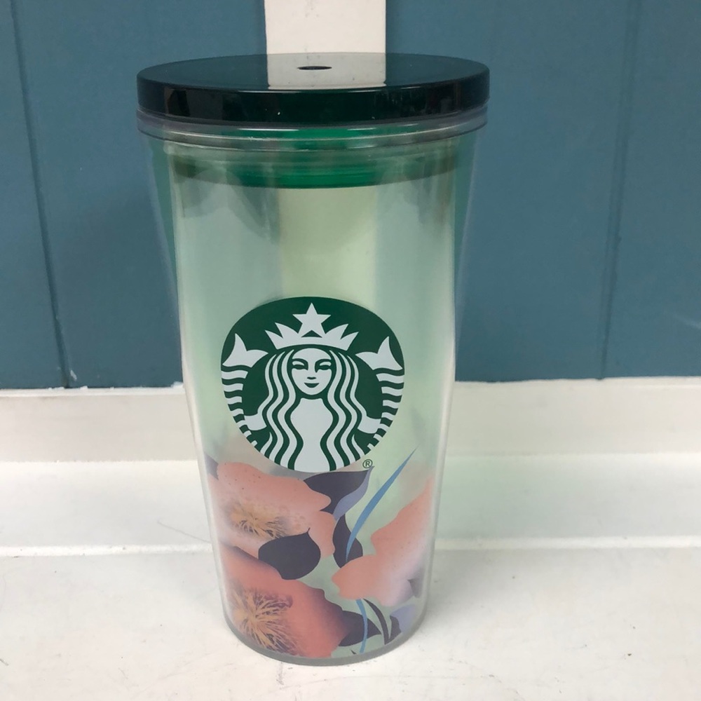 Starbucks Spring 2021 Green/Frost‎ Floral 16oz Cold Cup Tumbler no straw
